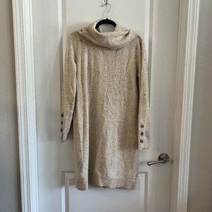 Ann Taylor LOFT HIGH Neck Sweater Dress SIze Large Colot Tan